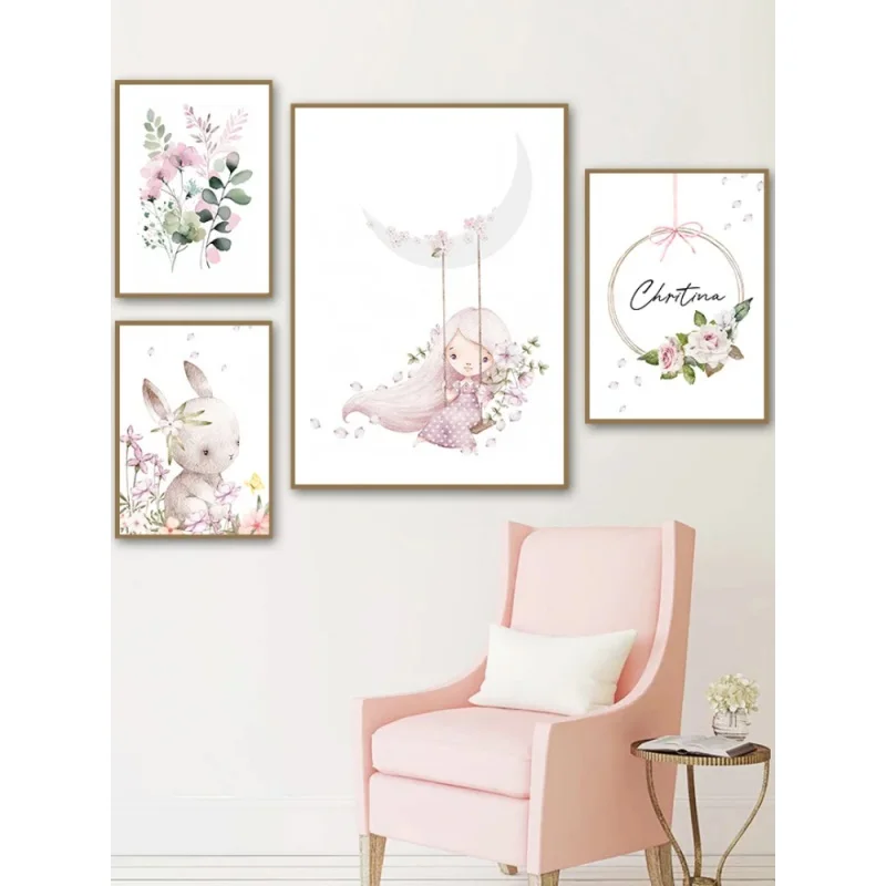 Resin Art With Flowers - Nordic Cartoon Aesthetics Wall Art Pink