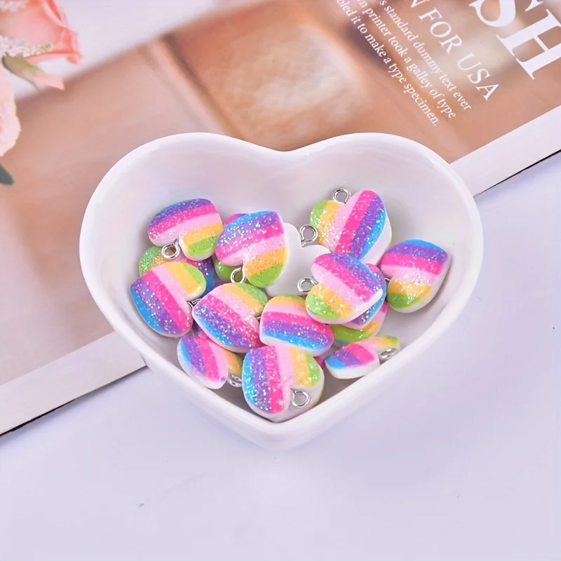 10Pcs Colorful Heart Resin Cha - đánh giá và giá Resin Art Heart