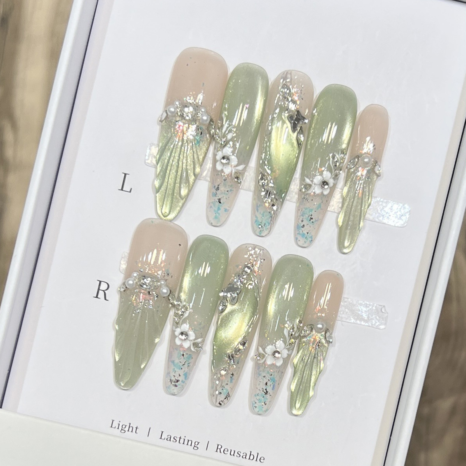 10pcs Long Almond Fake Nails T - đánh giá và giá Resin Art Flower