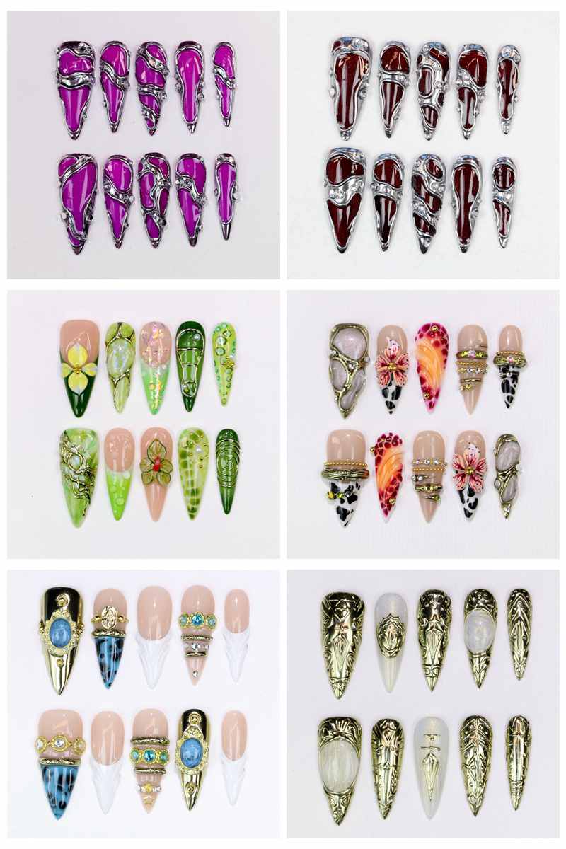 10Pcs Long Stiletto Press-On N - đánh giá và giá Resin Art Flower